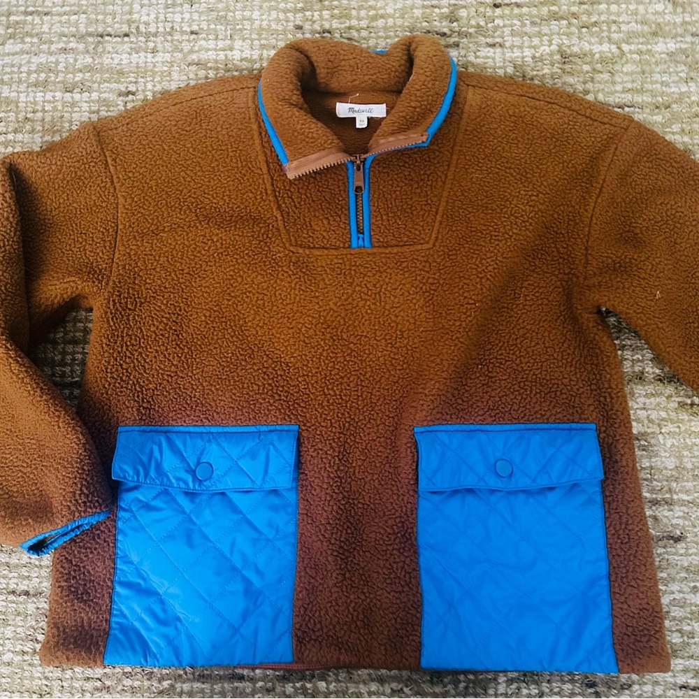 Madewell Brown Fleece with Blue Trim